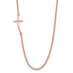 Sterling Silver RG-plated Small Off-Set Sideways Curved Cross Necklace - 2
