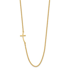 Sterling Silver YG-plated Small Off-Set Sideways Curved Cross Necklace