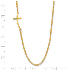 Sterling Silver YG-plated Small Off-Set Sideways Curved Cross Necklace