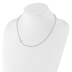 Sterling Silver Rh-plated Large Off-Set Sideways Curved Cross Necklace
