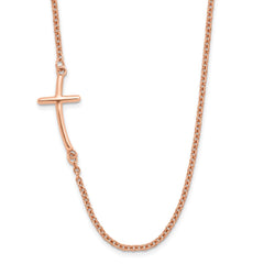 Sterling Silver RG-plated Large Off-Set Sideways Curved Cross Necklace - 2