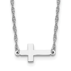 Sterling Silver Rhodium-plated Small Sideways Cross Necklace