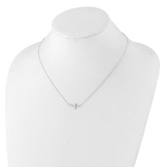 Sterling Silver Rhodium-plated CZ Sideways Cross w/2in Ext Necklace - 5