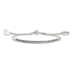 Sterling Silver Antiqued Reflections Crystal Love Heart Adjust Bracelet