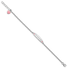 Sterling Silver Rhodium-plated Polished & Pink Enameled PRINCESS with 1 Inch Extension Children's Bracelet