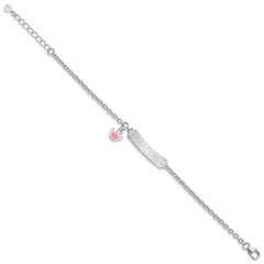 Sterling Silver Rhodium-plated Polished & Pink Enameled Crown with 1 Inch Extension Children's ID Bracelet