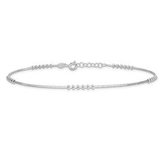 Sterling Silver Rhodium-plated Beaded 10 inch Plus 0.5 inch extender - Total 10.5 inch Anklet