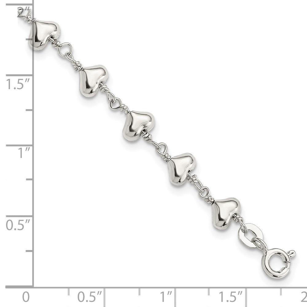 Sterling Silver Polished Heart Link Bracelet - 2