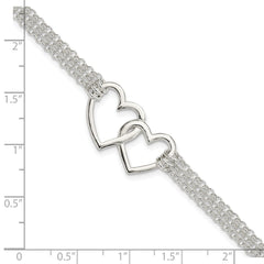 Sterling Silver Polished 3-strand w/.5in. Ext. Heart Bracelet