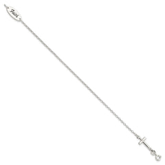 Sterling Silver Polished Enamel FAITH and Cross Bracelet