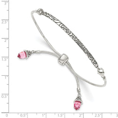 Sterling Silver Antiqued Pink Crystal Briolette Adjustable Bracelet