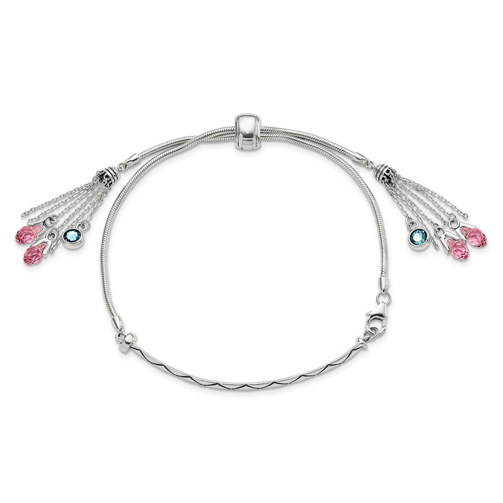 Sterling Silver Antiqued Crystal Briolette Adjustable Bracelet