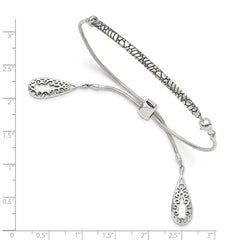 Sterling Silver Antiqued Filigree Teardrops Adjustable Bracelet