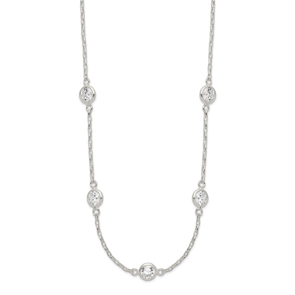 Sterling Silver Polished 5-Station CZ Necklace - 2