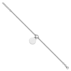 Sterling Silver Rhodium-plated Engravable Disc w/1in ext Bracelet