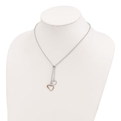 Sterling Silver Rose-tone Polished Textured 2-Heart Necklace