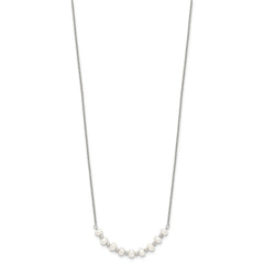 Sterling Silver Polished & Beaded 3-4mm Semi-round Freshwater Cultured Pearl Curved Children's Necklace