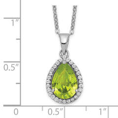 Sterling Silver Rhodium Polished Simulated Peridot & CZ Necklace