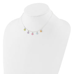 Sterling Silver Polished Multi-color Enameled Flowers Children's Necklace
