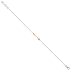 Sterling Silver with Rose-tone Arrow 9 inch Plus 1 inch Extender - Total 10 inch Anklet