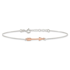 Sterling Silver with Rose-tone Arrow 9 inch Plus 1 inch Extender - Total 10 inch Anklet