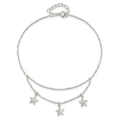 Sterling Silver 2-Strand Starfish 9 inch Plus 1 inch Extender - Total 10 inch Anklet