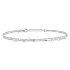 Sterling Silver Beaded 2-strand 9 inch Plus 1 inch Extender - Total 10 inch Anklet