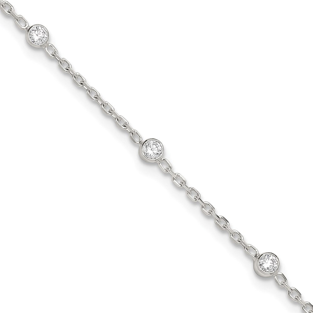 Sterling Silver Rhodium-plated Bezel CZ 8-Station 10 inch Plus 1 inch extender - Total 11 inch Anklet