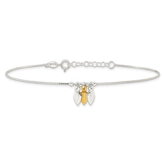 Sterling Silver Gold-tone Feathers 9 inch Plus 1 inch Extender - Total 10 inch Anklet