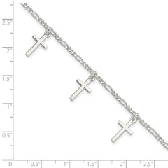 Sterling Silver Polished Cross 7.5in Bracelet