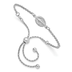 Sterling Silver Rhodium-Plate Miraculous Medal Adjustable 4-9in Bracelet