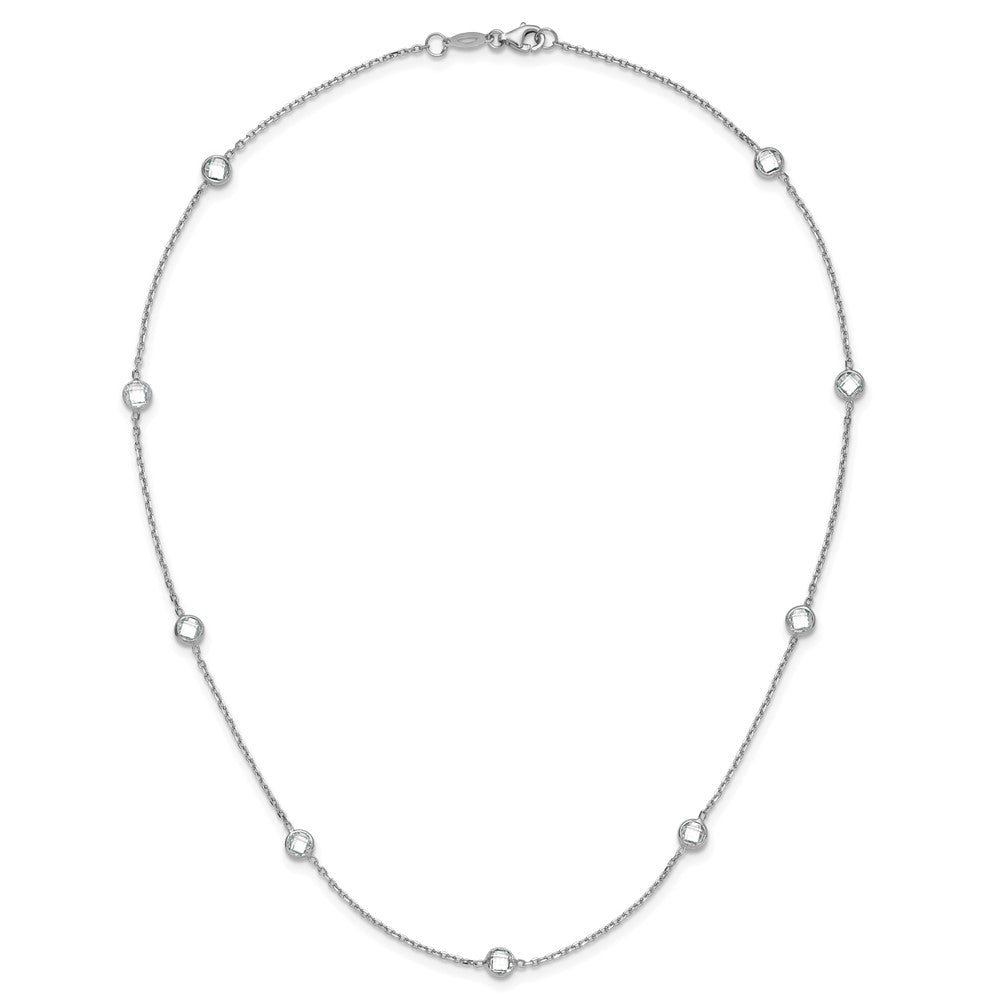 Sterling Silver Rhodium-plated 9-Station CZ Polished Necklace - 2