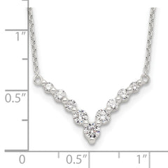 Sterling Silver Fancy-V Bar CZ  Necklace