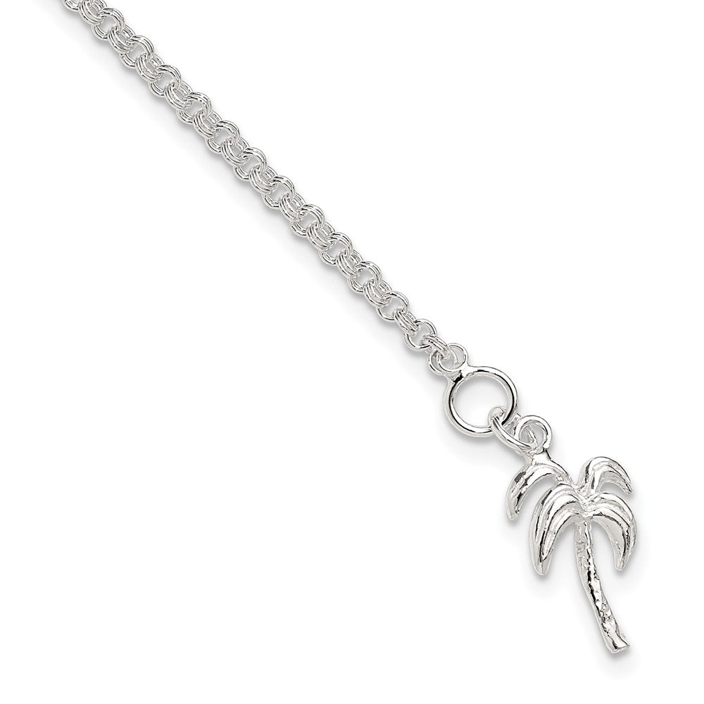 Sterling Silver 10inch Solid Polished Palm Tree Anklet - 5