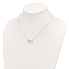 Sterling Silver Polished Interconnected CZ Double Hearts 18 inch Necklace