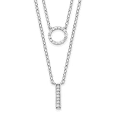 Sterling Silver Rhodium-plated CZ  2-Strand Necklace