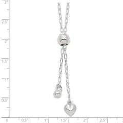Sterling Silver 2mm Long Cable Link Heart Adjustable Necklace