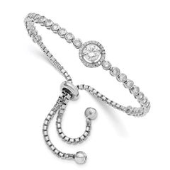 Sterling Silver Rhodium-plated CZ Adjustable Bracelet - 3