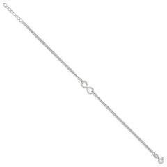 Sterling Silver 2-Strand Infinity 9 inch Plus 1 inch Extender - Total 10 inch Anklet