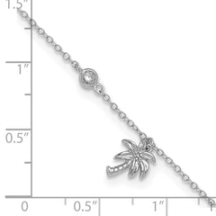 Sterling Silver Rhodium-plated CZ / Palm Tree 9 inch Plus 1 inch Extender  - Total 10 inch Anklet