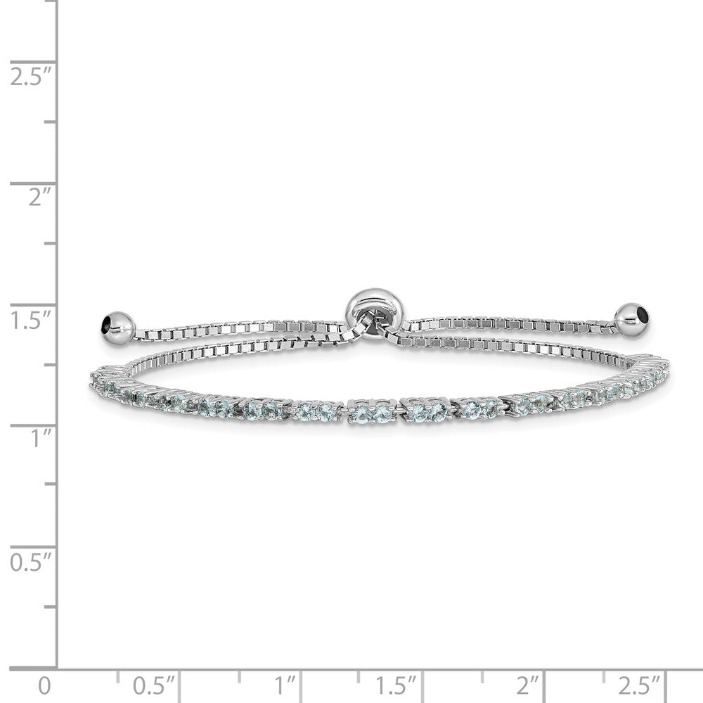 Sterling Silver Rhod-plated March Light Blue CZ Adjustable Bracelet