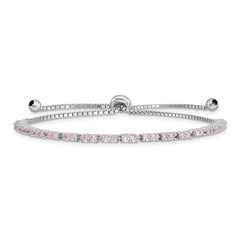 Sterling Silver Rhodium Plated October Pink CZ  Adjustable Bracelet