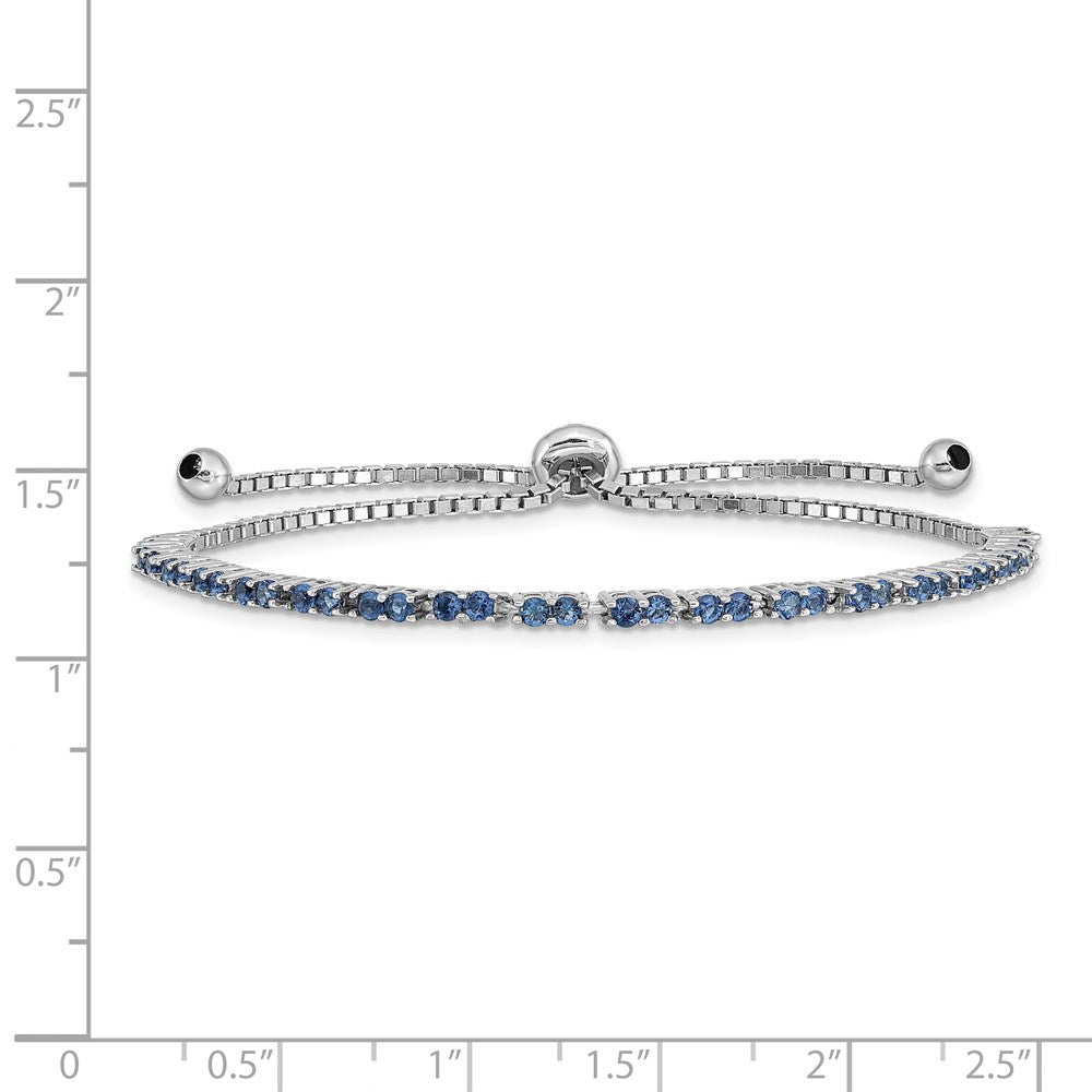 Sterling Silver Rhod-plated September Blue CZ Adjustable Bracelet
