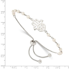 Sterling Silver Hamsa w/ Simulated Pearl Adjustable Bracelet