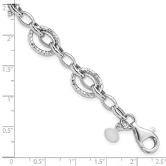 Sterling Silver Rhod-plated Polished Hammered Bracelet