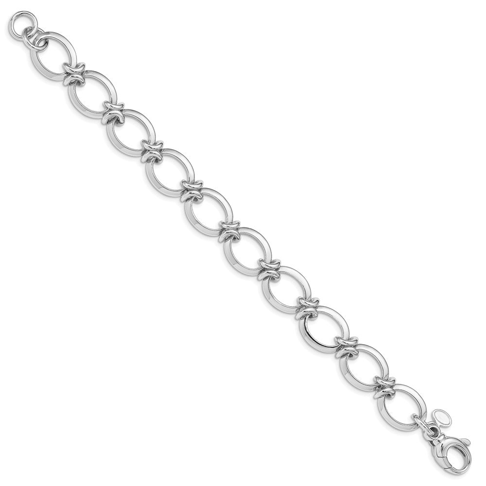 Sterling Silver Rhodium Plated Polished Fancy Link Bracelet