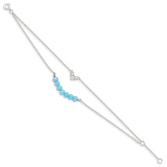 Sterling Silver CZ and Blue Glass Beads w/ 1in ext. Bracelet