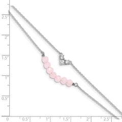 Sterling Silver CZ and Pink Glass Beads w/ 1in ext. Bracelet