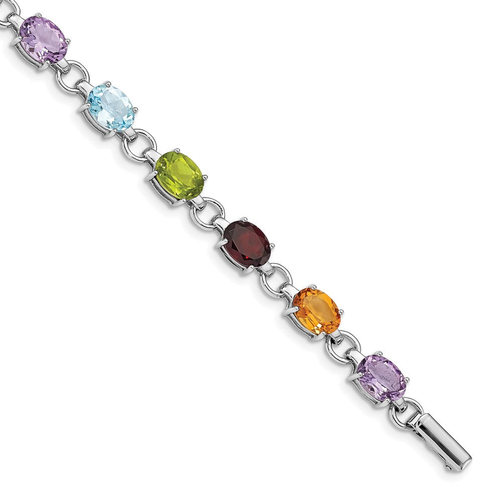 Sterling Silver Rhodium-plated Oval Multi-gemstone Bracelet - 2