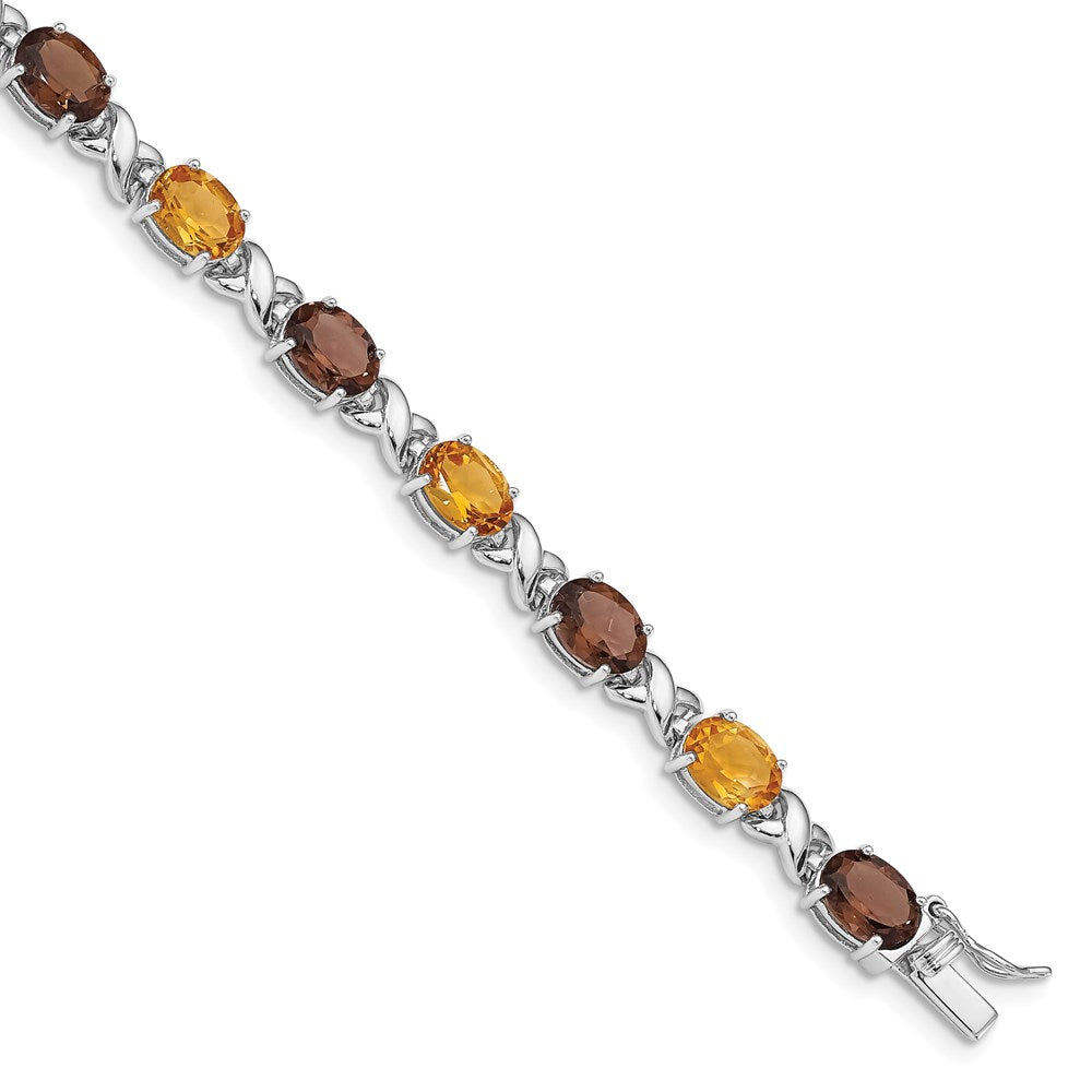 Sterling Silver Rhod-pltd Smoky Quartz/Citrine/Wh.Topaz Bracelet